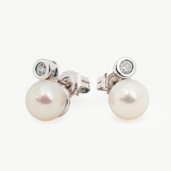 Majorica Silver Pearl & Zirconia Stud Earrings - Picture 1 of 4